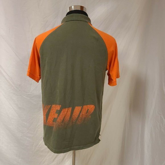 NIKE AIR Mens Medium Green Orange Short Sleeve 3 Button Spell Out Polo Shirt - Picture 6 of 12